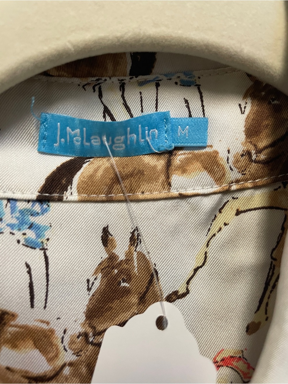 Vintage? J McLaughlin silk twill Equestrian Print Button-Up Shirt - Picture 3 of 5